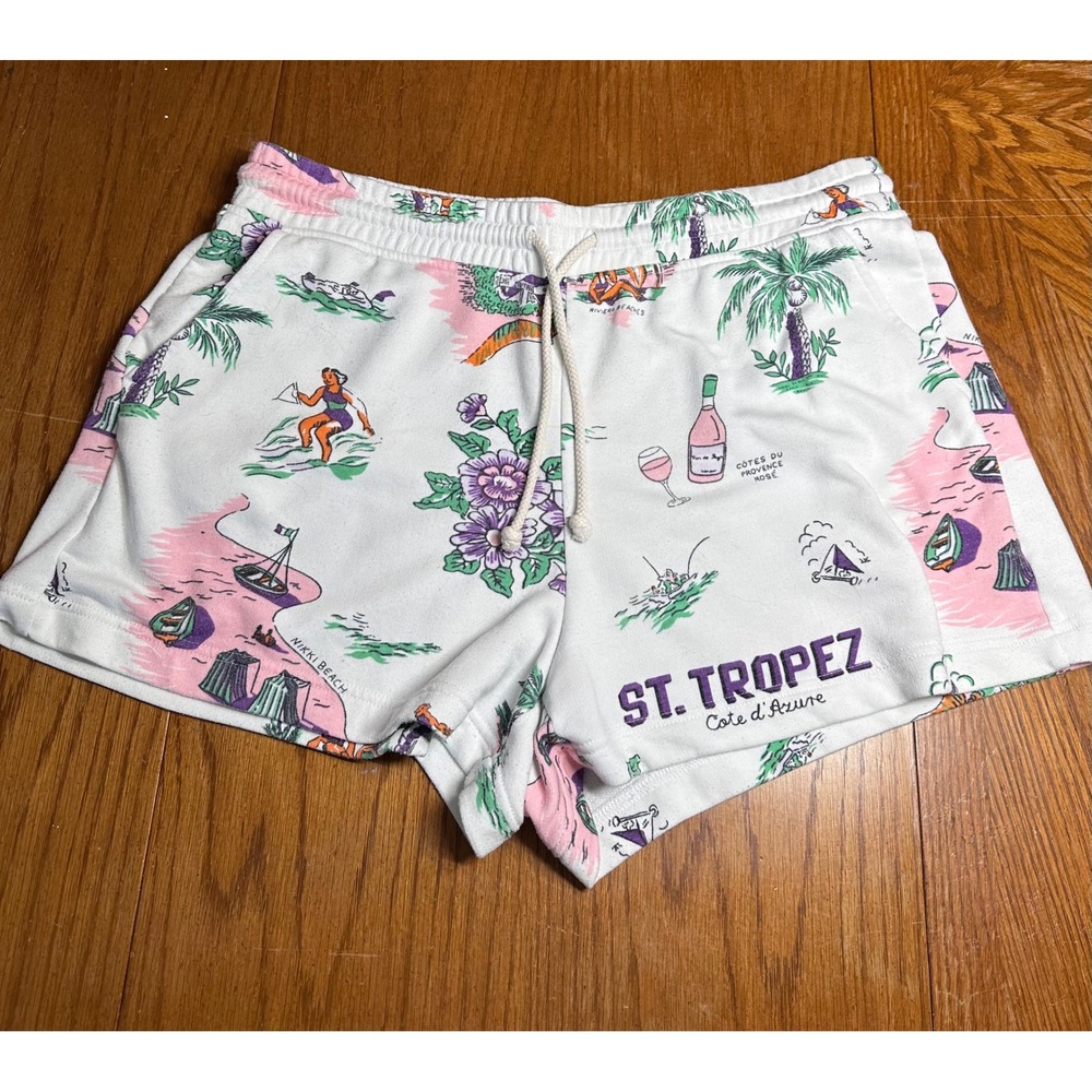 Lou & Grey St. Tropez Cote d'Azur Novelty Print Sweat Shorts White Large L